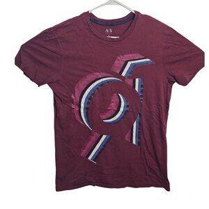 Armani Exchange 91 Stencil Logo Graphic Tee Maroon Men Cotton Crewneck Size M